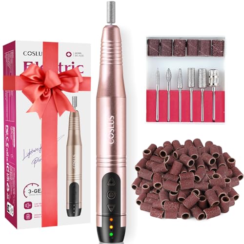 COSLUS Cordless Nail Drill Electric File: Professional for Acrylic Gel Dip Powder Nails Portable Nail Drill Machine Kit for Manicure Pedicure Nail Set with Everything Rechargeable Lightweight
