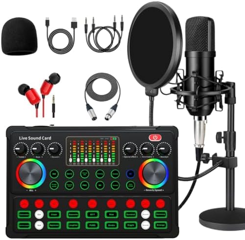 Podcast Equipment Bundle, with BM800 Podcast Microphone and V8 Sound Card, Voice Changer - Audio Interface -Perfect for Recording, Singing, Streaming and Gaming (M300)