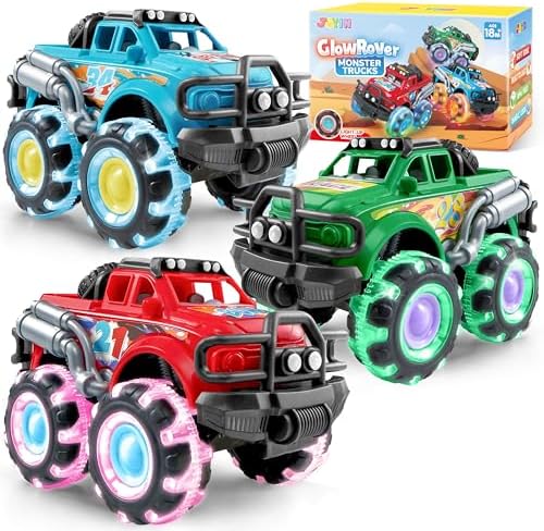 3Pack Monster Truck Toy - Toy Truck with Flashing LED Wheels - Light-Up Cars for Toddlers - Birthday Gift for Boys Girls - Friction-Powered