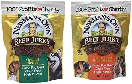 Newman's Own Beef Jerky 2 Set Treats for Dogs, Bundle of 2 Flavors, Original Recipe and Beef & Sweet Potato Recipe, 5oz Each