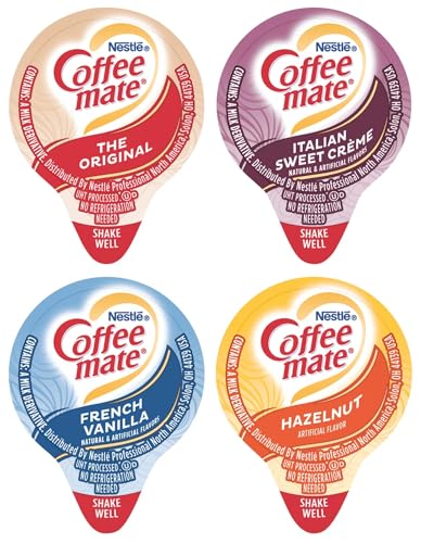 Nestle Coffee mate Liquid .375oz Variety Pack (4 Flavor) 100 Count includes Original, French Vanilla, Hazelnut, Italian Sweet Crème