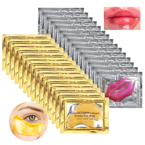 Permotary 15 Pairs Collagen Crystal Eye Mask and 15 Pcs Collagen Crystal Lip Mask, Under Eye Patches and Lip Pads, Collagen Crystal Mask Set for Moisturizing, Reducing Fine Lines & Dark Circles