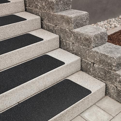 MBIGM 8-Pack 24" X 6" Pre-Cut Stair Treads 80 Grit Non-Slip Outdoor Tape Black Heavy Duty Anti Slip Traction Adhesive Strips for Staircase Skateboard Deck - Outdoor Anti-Slip Grip Strips Stair Tread