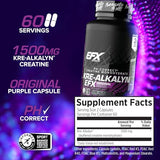 EFX Sports Kre-Alkalyn EFX | pH Correct Creatine Monohydrate Pill Supplement | Strength, Muscle Growth & Performance | 60 Servings, 120 Capsules