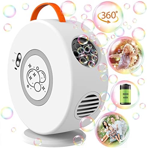 Bubble Machine Automatic Bubble Blower for Kids Toddlers Rechargeable Battery Portable Bubble Maker Electric Bubble Machine Auto Rotating 90°/360° Outdoor Toy for Birthday Party Wedding