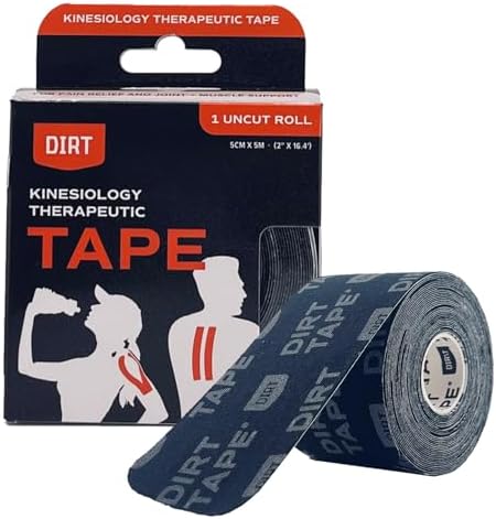 Athletic Kinesiology Tape - Muscle Pain Relief & Joint Support - Premium Elastic Cotton - Latex-Free - Water Resistant - Gym & Indoor/Outdoor Sports - Single Roll (16.4 ft) - Black w/Logo