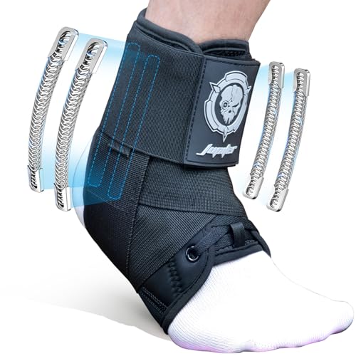 Jupiter Ankle Brace for Sprained Ankles for Women & Men, Made of Neoprene with Dual Springs, for Injury Recover, Running, Basketball and Cycling(Black L 14‘’-16‘’)