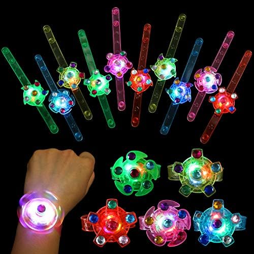 SCIONE 24pack LED Light Up Fidget Spinner Bracelets, Glow in The Dark Party Favors for Kids 4-8 8-12, Treasure Box Toys for Classroom, Birthday Gifts, Valentines Day Gifts Goodie Bags Stuffers