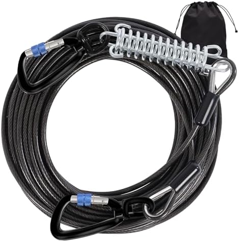 Snagle Paw Dog Tie Out Cable 30FT-1000LBS Break Strength,Heavy Duty Dog Leads for Yard with Shock Absorbing Spring & Swivel Hook,Long Leash Cable for Outdoor Tethering,Dog Line for Small Large Dogs