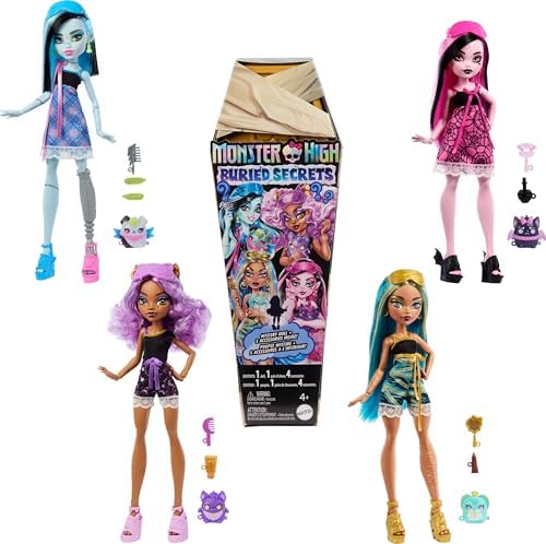 Monster High Buried Secrets Dolls and Accessories, Cozy Creepover Theme with Mystery Doll and 5 Unboxing Surprises (Characters May Vary)
