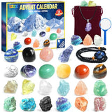 ZIZZ Advent Calendar 2024 Christmas - 24 Days Natural Rock Crystal Gemstone Christmas Countdown Calendar for Boys Girls Geology Stone Learning Collection Birthday Christmas Gift Toy for Kid Teen Adult