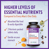 New Chapter Men's Multivitamin Advanced Formula for Stress, Brain, Immune, Heart & Energy Support, Higher Levels of Whole-Food Fermented Essential Nutrients for Men + Selenium + B Vitamins, 120 ct