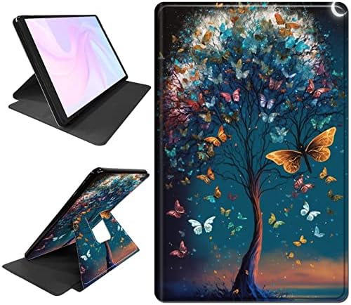 Case for All-New Fire HD 10 & Fire HD 10 Plus Tablet (10.1", 11th Generation,2021 Release),Multi-Angle Viewing 360 Degree Rotating Stand Fold Cover with Auto Wake/Sleep,Colorful Tree Butterfly
