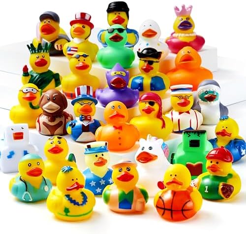 JOYIN 30 Pcs Rubber Ducks, Random Assortment Ducks Bulk with Mesh Carry Bag, Mini Rubber Duckies for Toddler Baby Bath Toys, Kids Bath Pool Toys Birthday Gifts Party Favors