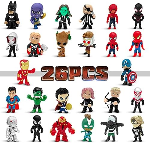 Genqiang Mini Superhero Toys, 26 pcs Superhero Minifigures Small Action Figures Superhero Party Birthday Decorations for Kids’ Christmas Stocking, Easter Eggs Cake Toppers Collectibles