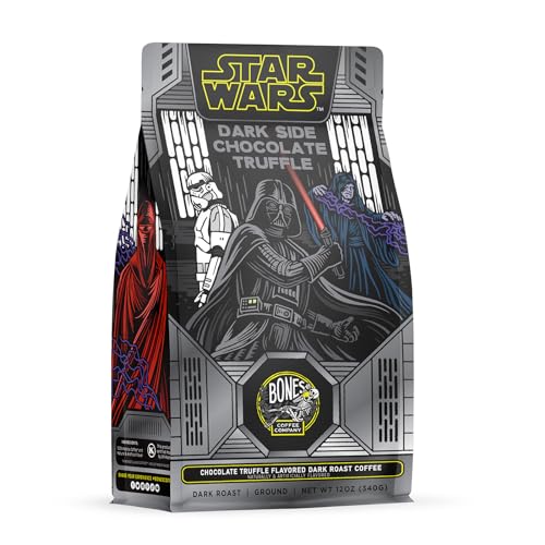 Bones Coffee Company Star Wars Dark Side Chocolate Truffle Flavored Coffee Beans, Dark Roast Ground Coffee Low Acid, Chocolate Truffle (12 oz)