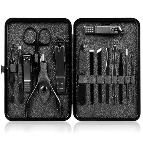 Nail Clippers Sets High Precisio Stainless Steel Nail Cutter Pedicure Kit Nail File Sharp Nail Scissors and Clipper Manicure Kit Fingernails & Toenails with Portable Stylish case (Black)