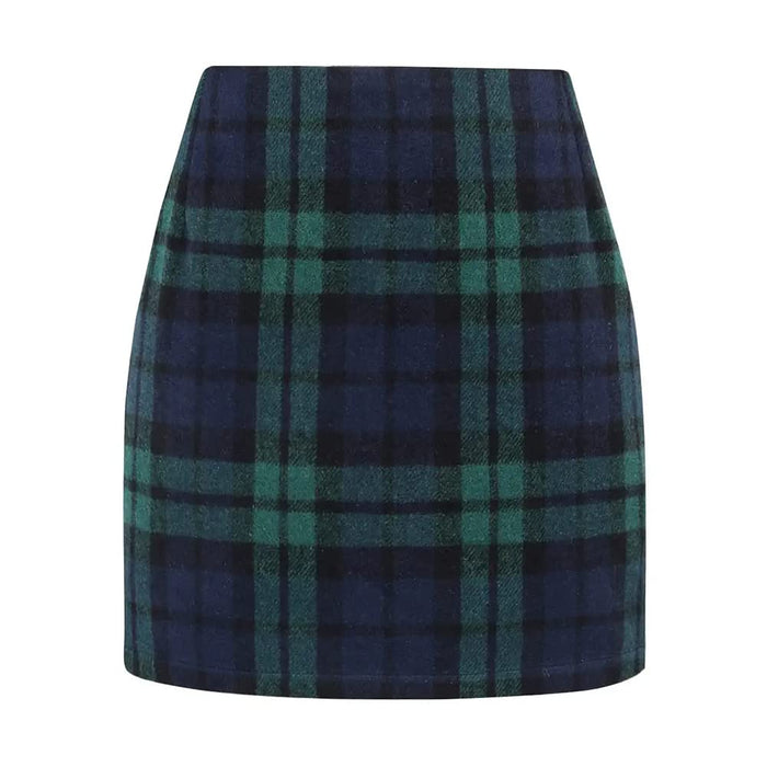 Kinghua Green Plaid Skirt Christmas Dresses for Women 2024 Winter Clothes Outfits Wool Tartan Tweed Mini Skirt (Green, L)