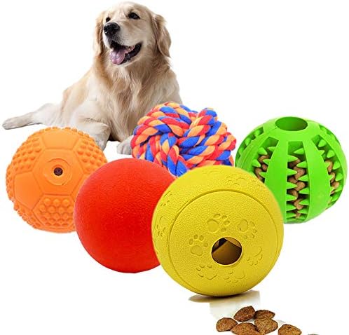 5 Different Functions Interactive Dog Puzzle Toys Balls for Medium Large Dogs, Food Treat Dispensing Dog Toys