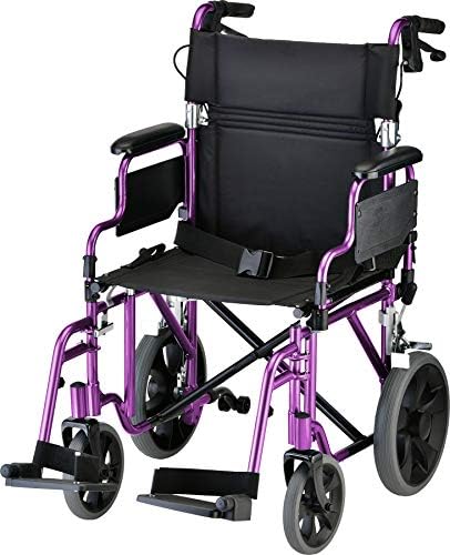NOVA Medical Products Lightweight Transport Chair with Locking Hand Brakes, Purple, 1 Count