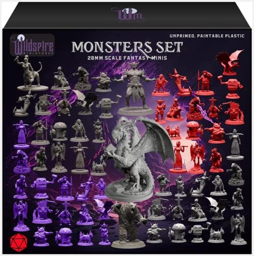 Fantasy Monsters & Bookish Dragon for DND Miniatures Unpainted Bulk 28mm-32mm Dungeons & Dragons Minis Pathfinder Figures Fantasy Unpainted Tabletop RPG Miniature Starter Set for D&D