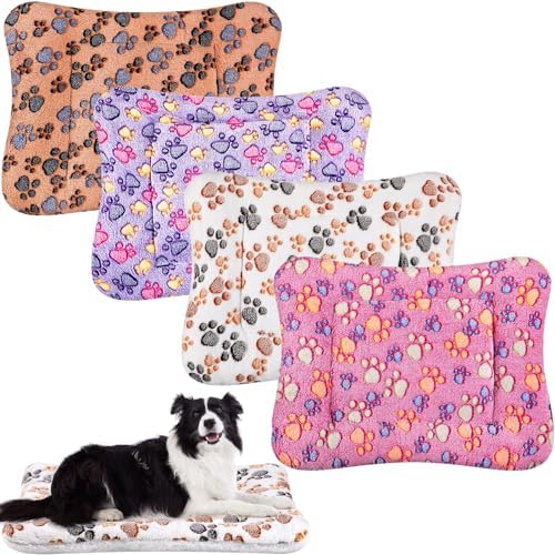 4 Pack Ultra Soft Dog Cat Bed Mat with Cute Prints Reversible Fleece Dog Crate Kennel Pad Cozy Washable Thickened Hamster Guinea Pig Bed Pet Bed Mat for Small Animals (Vivid Color,36 x 24 Inches)