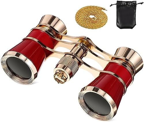 ULTECHNOVO Opera Glasses Binoculars, 3 X 25 ini Binocular Compact Lightweight, Theater Glasses, Compact Lightweight with Chain, for Adults Women Theater Opera (Red)
