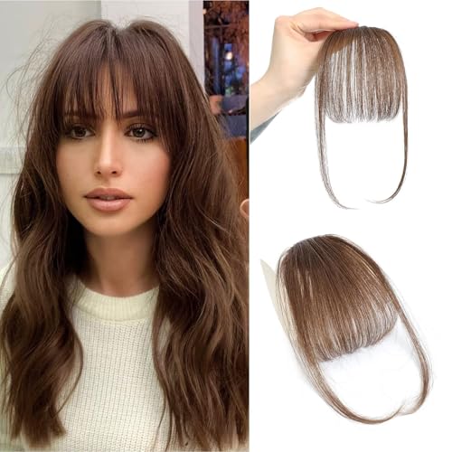 Clip In Bangs 100% Human Hair Bangs Clip In Hair Extensions Clip On Bangs Wispy Light Brown Clip In Bangs Real Human Hair Fake Bangs For Natural Hair