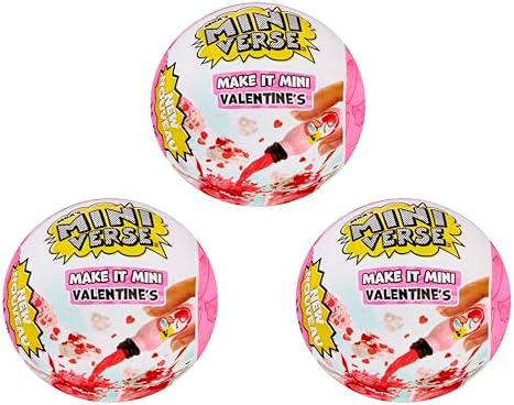 MGA's Miniverse Make It Mini Valentine's (3 Pack) Mini Collectibles, Mystery Blind Packaging, Seasonal, Sweetheart, DIY, Crafts, Resin Play, Replica Food, NOT Edible, Collectors, 8+