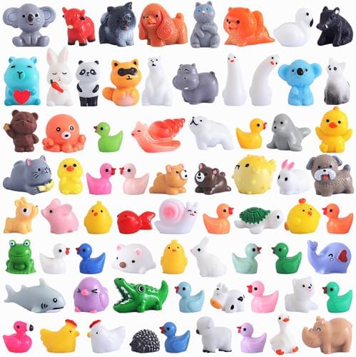 70 Pcs Mini Resin Animals Tiny Animals Mini Ducks Garden Decor 70 Styles Tiny Resin Miniature Figurines Bulk for Dollhouse Slime Charm for Craft DIY Hide Crafts Decor Aquarium Toys