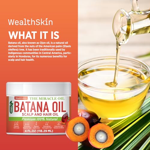 Batana Oil for Hair Growth: 100% Batana Oil from Honduras as Hair Mask, Scalp and Hair Oil. Repairs Damaged Hair & Skin, Reduces Hair Loss 4oz (4oz (118ml))