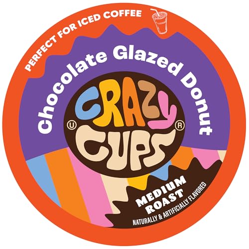 Crazy Cups Flavored Coffee Pods, Chocolate Glazed Donut, Flavored SIngle Serve Coffee Capsules for all Keurig K Cups Coffee Makers, 22 Count (Pack of 1)