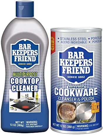 Bar Keepers Friend Cooktop Cleaner (13 oz) Multipurpose Liquid Stovetop Cleanser + Cookware Cleanser & Polish (12 oz) Stainless Steel Cleaner & Degreaser for Pots, Pans, Bakeware & Grills