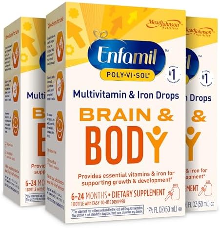 Enfamil Poly-Vi-Sol with Iron Liquid Multivitamin Drops, Supports Growth & Development*, 50mL Bottle (Pack of 3)