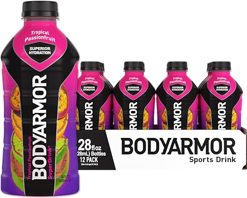 BODYARMOR Sports Drink Sports Beverage, Tropical Passionfruit, Coconut Water Hydration, Natural Flavors With Vitamins, Potassium-Packed Electrolytes, Perfect For Athletes, 28 Fl Oz (Pack of 12)