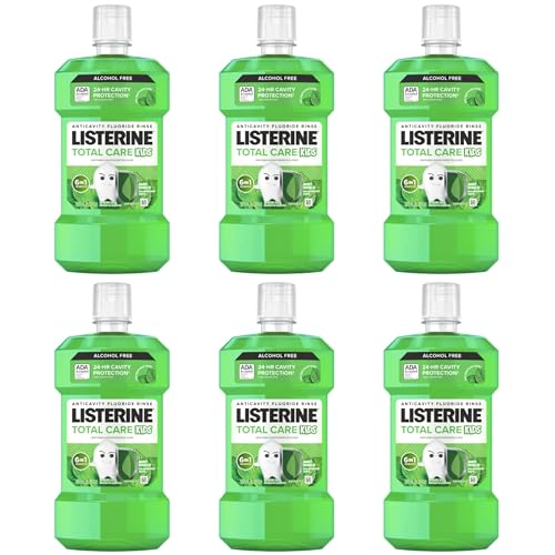Listerine Smart Rinse Kids Alcohol-Free Anticavity Sodium Fluoride Mouthwash, ADA Accepted Oral Rinse for Dental Cavity Protection, Mint Shield Flavor for Children's Oral Care, 500 mL (Pack of 6)