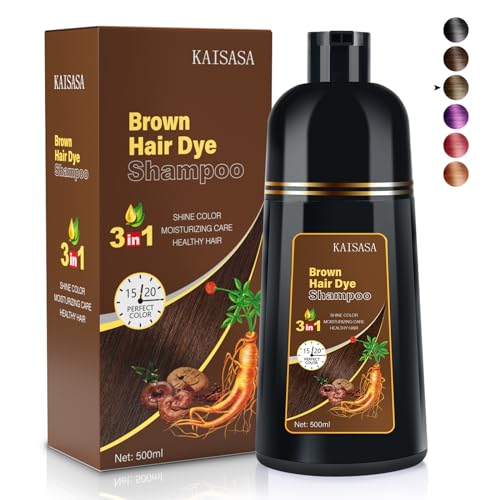 KAISASA Brown Hair Dye Shampoo - Instant Color Shampoo 3 in 1 for Gray Coverage, For Women and Men, Long-Lasting 500ML