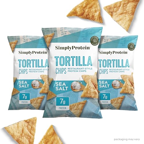 Simply Protein - Tortilla Chips, Restaurant Style Protein Chips, Sea Salt (3-Pack) - 7g Protein, 140 Calories, Gluten Free, Vegan - Plant Based Protein Snacks - Healthy Snacks - 3 Bags, 4.58oz (130g)