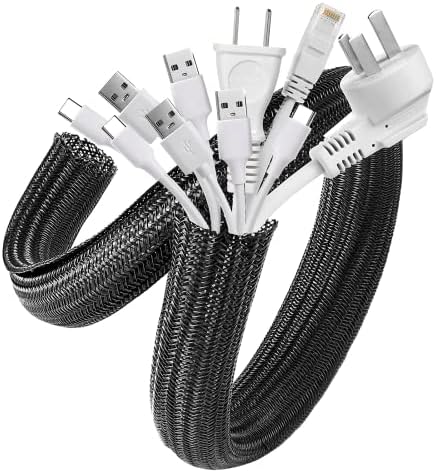 AGPTEK Cable Sleeve Cover, 10ft - 1.5 inch Cord Management Wire Organizer Under Desk, Home Office Computer Wire Cover Hider Cord Protector, Protect Cables from Pet Cat Dog Chewing, Black