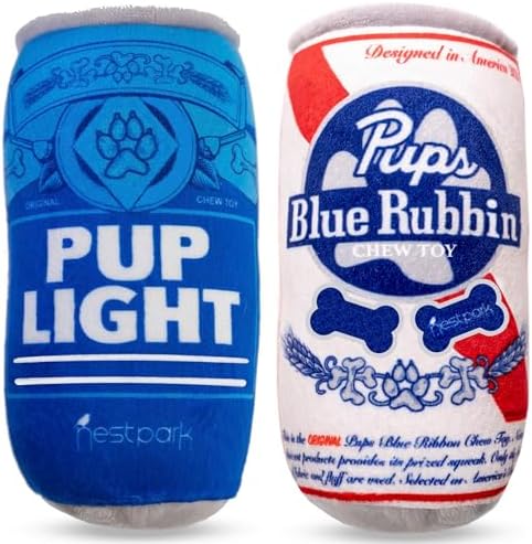 Pup Light and Pups Blue Rubbin - Beer Dog Toys - Funny Dog Toys - Plush Squeaky Cute Dog Gifts for Dog Birthday - Cool Stuffed Parody Dog Toys (2 Pack) (Mix)