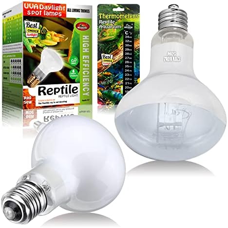 Reptile Heat Lamp 75W 2 Pack,UVA Basking Light Heat Lamp Bulbs,Natural Daylight Heating Light for Bearded Dragon,Turtle,Tortoise,Lizard,Snake,Gecko,Chicken with Digital Temperature Strips