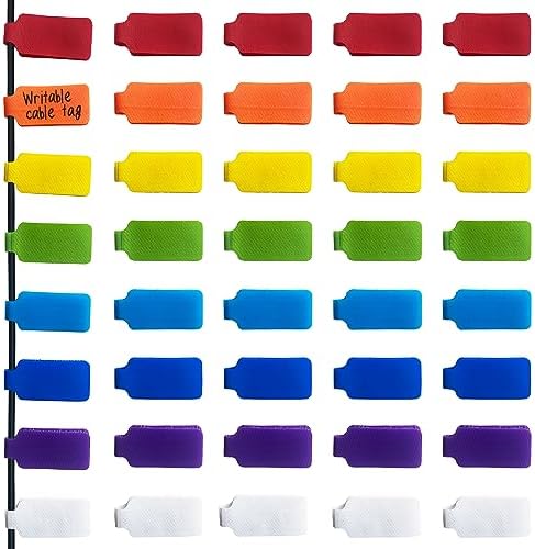 Mr-Label – 40 Pcs 0.78" x 3.54" Hook and Loop Cable Labels –Cord Tags – Upgraded Writable Cable Wraps for Clear Writing - Writable Wire Labels for Cable Management | Electronics Computers (8 Colors)