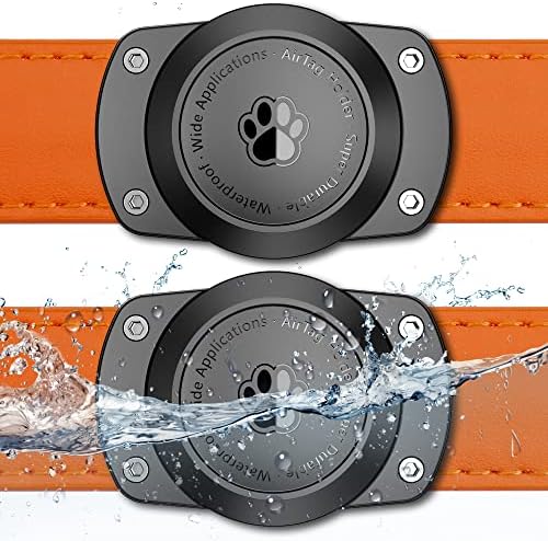 IPX8 Waterproof Airtag Dog Collar Holder [Metal Back Plate] Ultra-Durable Dog & Cat Collars Mount for AirTag, Suitable for All Widths of Collars (2 Pack)