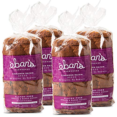 Eban’s Bakehouse Fresh Baked Gluten-Free Cinnamon Raisin Bread - 4 Loaves - 100% Natural - Soy, Wheat and Dairy Free, Preservative Free, Non-GMO (22oz, 624g Each)