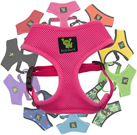 EcoBark Dog Harness - Eco-Friendly Max Comfort Harnesses - Luxurious Soft Mesh Halter - Over The Head Harness Vest- No Pull and No Choke for Puppy, Small Breeds & Medium Dogs (Large, Fuchsia Pink)