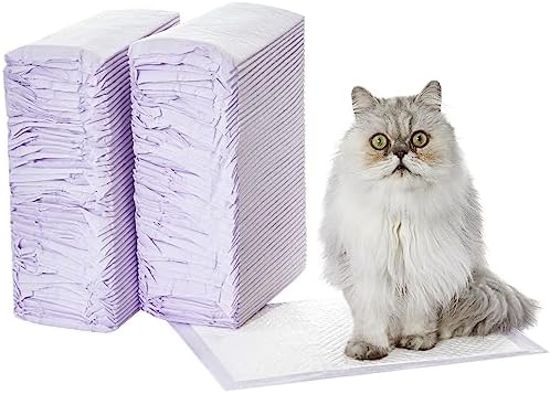 Amazon Basics Absorbent, Disposable, Odor Control Cat Pad Refills For Litter Box, Unscented, Pack of 100, Purple