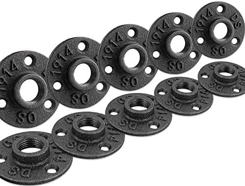 1" Floor Flange, Home TZH Malleable iron Pipe Fittings for Industrial vintage style, Flanges with Threaded Hole for DIY Project/Furniture/Shelving Decoration (10 Pack)