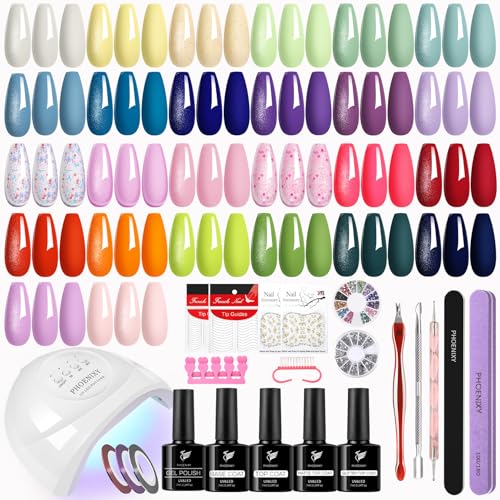 PHOENIXY 47 PCS Gel Nail Polish Kit with U V Light 48W, 26 Classic Colors Gel Nail Polish Set with 4 Bottle Base Top Coat Nail Art Decorations Manicure Tools DIY Salon Home Gifts For Women SS9026