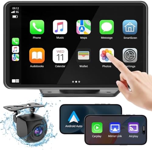 Carplay Screen for Car, 7" HD Wireless Portable Car Play Stereo Touch Screen with Apple CarPlay & Android Auto with Mirror Link/Backup Camera/GPS Navigation/Bluetooth/AUX for All Vehicles