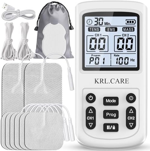 3-in-1 TENS Unit Muscle Stimulator, EMS Massage Machine with 40 Intensities for Gradual Shoulder, Sciatica, Back Pain Relief, Muscle Recovery, 28 Modes Portable Dual Channel with 8 Electrodes Pads